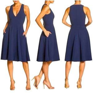 Dress the Population Catalina Midnight Blue Sleeveless Fit & Flare Midi Dress